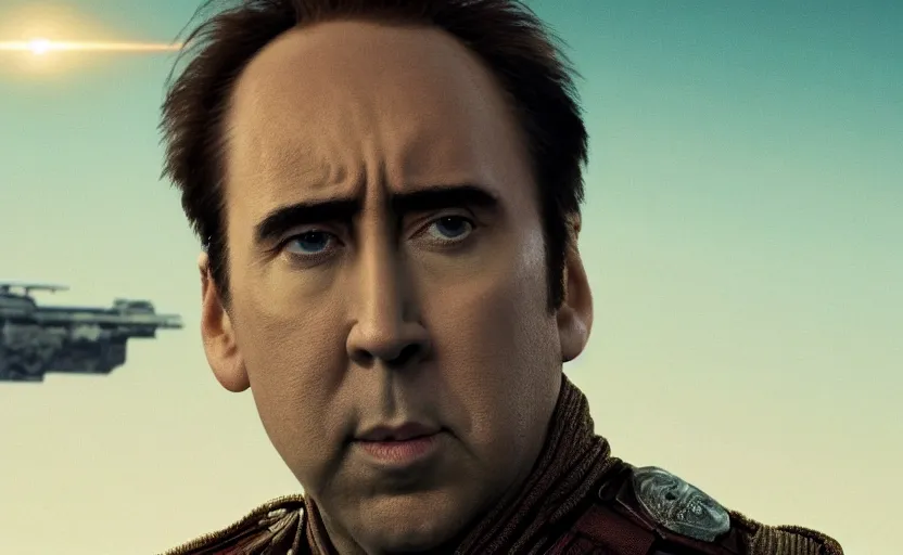 Image similar to Nicholas Cage!! in Dune 2021 by denis villeneuve, screenshot, still, movie poster, wallpaper, movie scene, Dune!