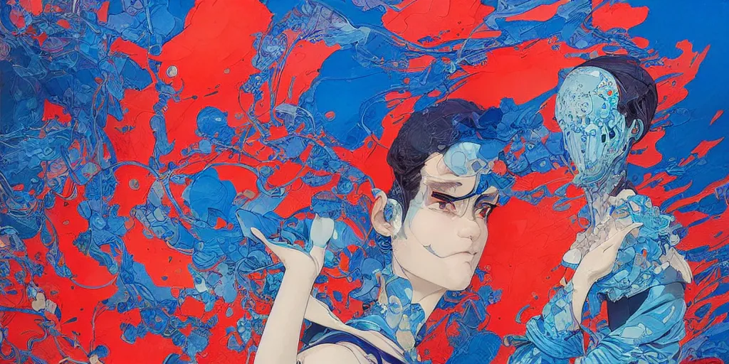 Prompt: orientalism klein blue painting by james jean and katsuhiro otomo and erik jones, inspired by akira anime, smooth texture, intricate oil painting, high detail illustration, sharp high detail, long exposure city pop