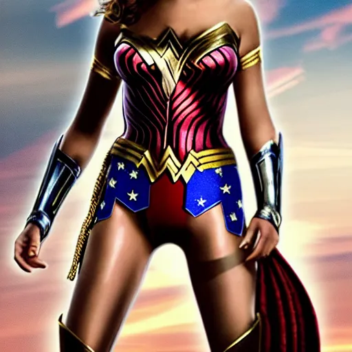 Prompt: scarlett johansson as wonder woman, full body shot, high detail