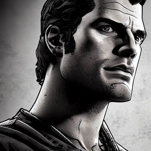 Image similar to henry cavill portrait, borderlands, tales from the borderlands, the wolf among us, comic, cinematic lighting, studio quality, 8 k