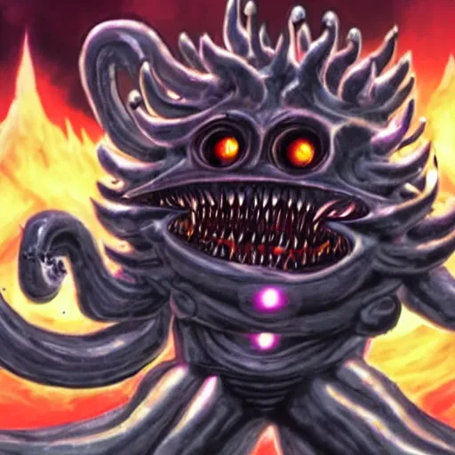 Prompt: Azathoth as a boss in Contra Hard Corps