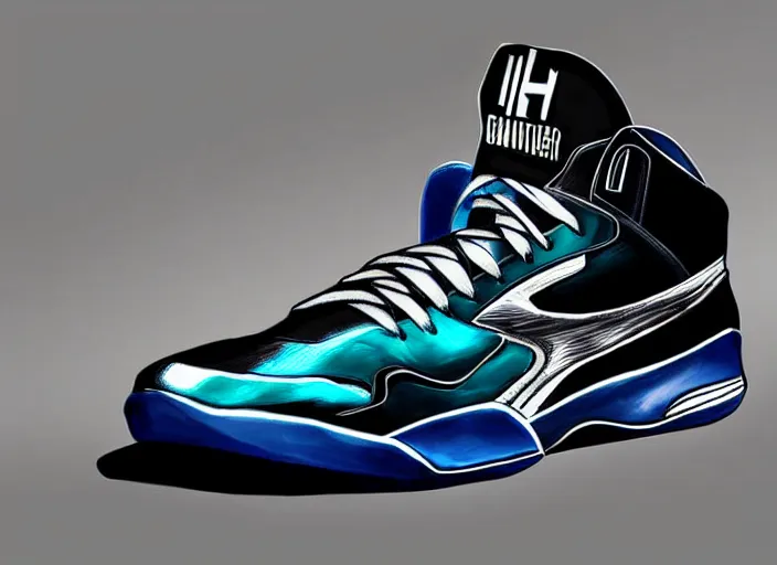 Prompt: basketball sneakers concept of quicksilver, trending on artstation, smooth, sharp focus