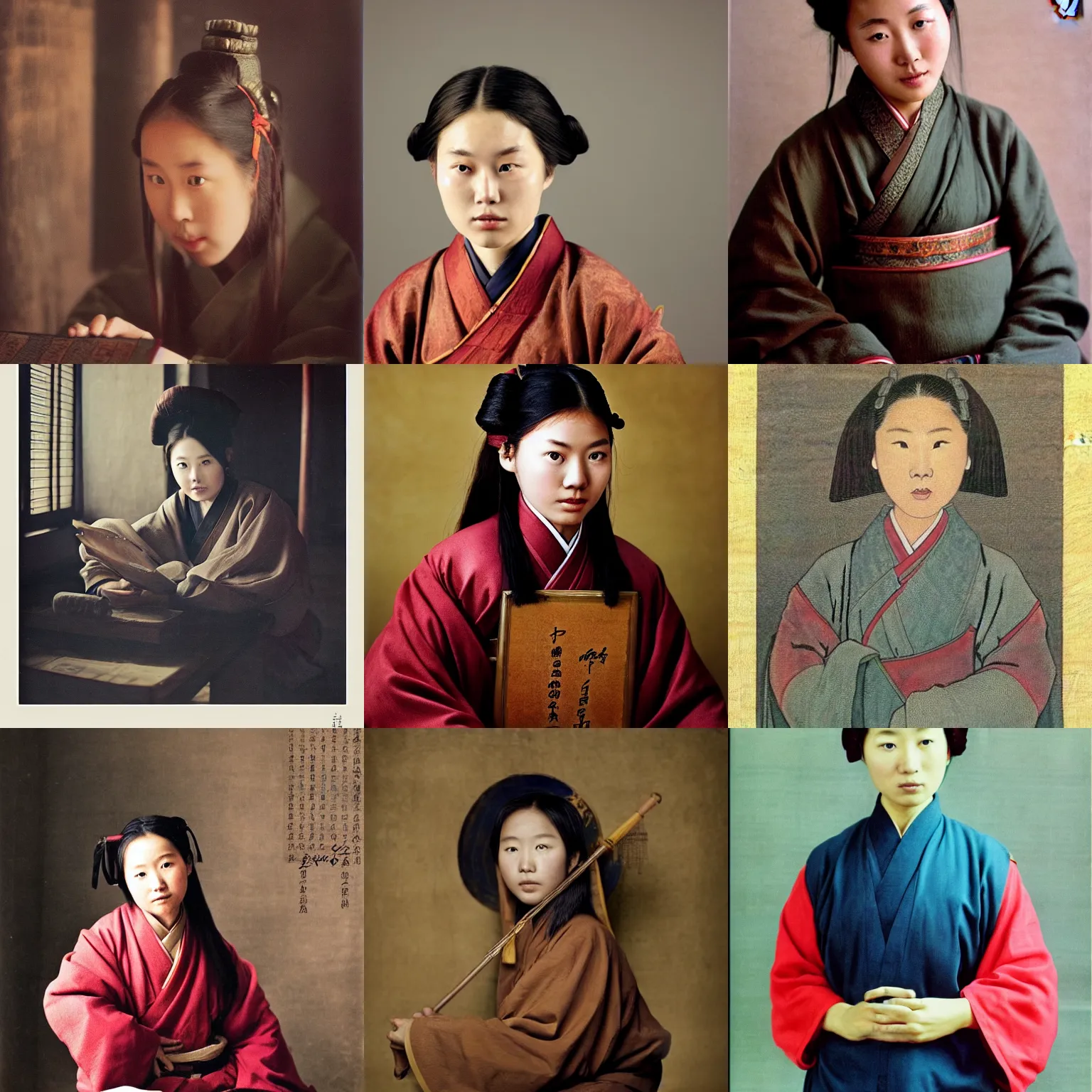 Prompt: Young female Chinese scholar, year 850 AD, photography by Annie Leibovitz