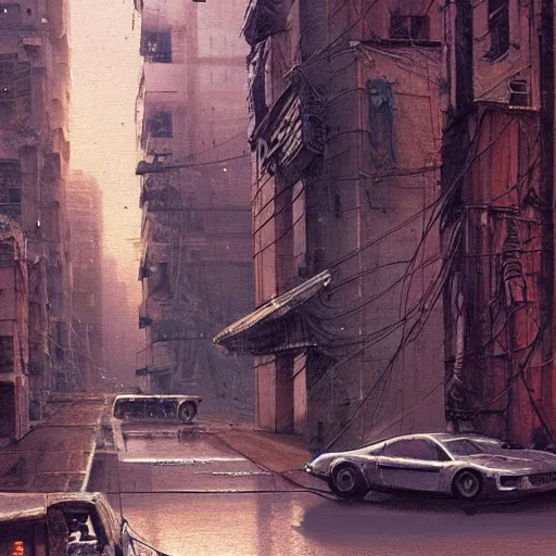 Image similar to detailed painting of a cyberpunk street with roman architecture and flying cars, artstation, beksinski, cinematic