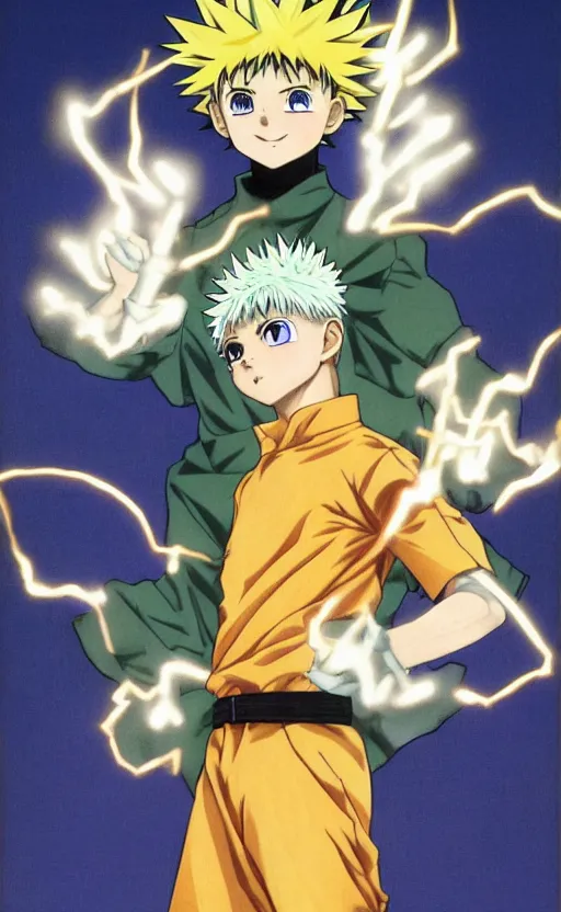 Image similar to Killua from HxH doing God speed electricity, 8k, digital art, drawn by j.c. leyendecker, amazing quality