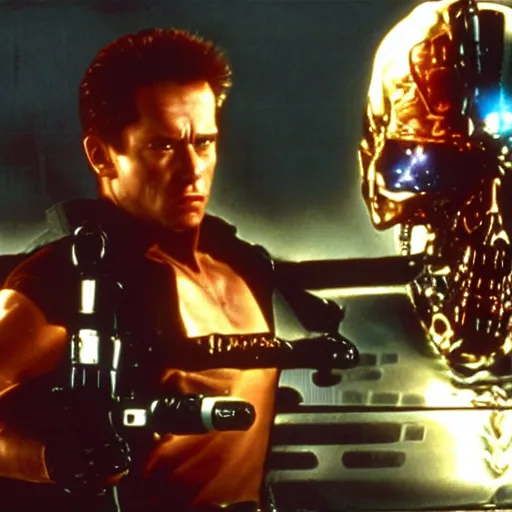 Image similar to a still from the movie terminator crossover with the game wave race 6 4