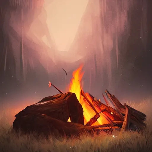 Prompt: campfire in the night, without people, stylized, artgerm, artstation, hd, cgsociety, cgi, realistic, dramatic, cinematic, artistic, trending, detailed