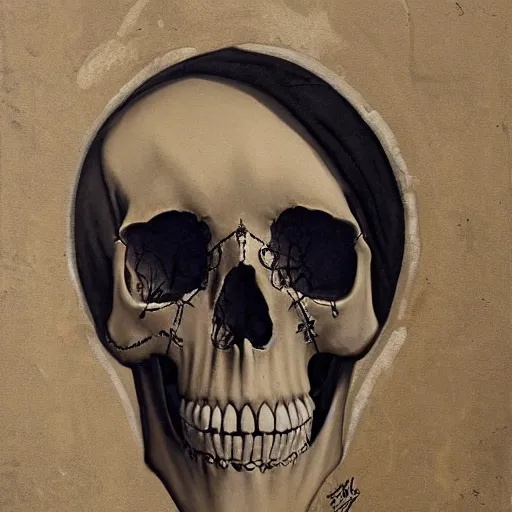 Image similar to painting of the virgin mary skull face with graffiti by greg rutkowski and jc leyendecker