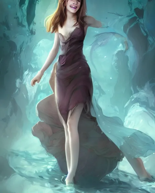 Image similar to beautiful full body Emma Watson smiling, art by Annegret Soltau, lois van baarle and loish and ross tran and rossdraws and sam yang and samdoesarts and artgerm, digital art, highly detailed, intricate, sharp focus, Trending on Artstation HQ, deviantart, unreal engine 5, 4K UHD image, 3D unreal 5, DAZ, hyperrealistic, octane render, cgsociety, Photolab, Lightroom, 4K, Dolby Vision, Photography Award