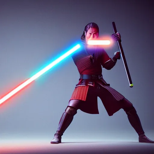 Image similar to 4 k octane render, lightsaber, samurai, seppuku