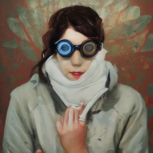 Image similar to Beautiful girl wearing goggles profile picture by Greg Rutkowski, asymmetrical, Organic Painting , Matte Painting, geometric shapes, hard edges, street art, trending on the artstation, realistic by Sachin Teng,