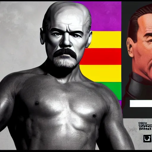 Prompt: lgbt art, tom of finland style, vladimir lenin, black, in billy herrington body, art in 4 k, high quality