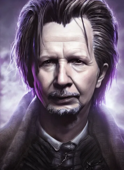 Prompt: A fantasy comic book style portrait painting of Gary Oldman as a wizard in dark castle setting, unreal 5, DAZ, hyperrealistic, octane render, RPG portrait, dynamic lighting