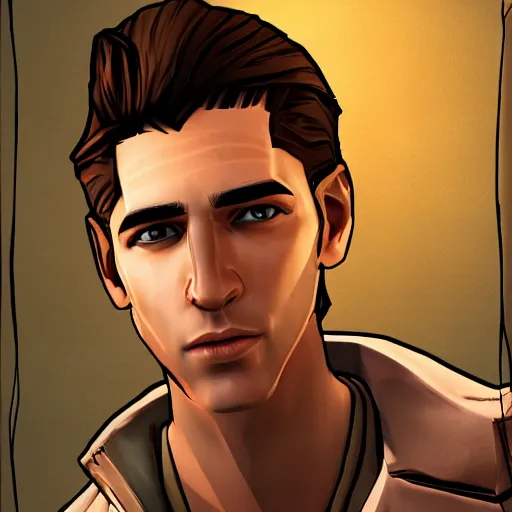 Prompt: a blond young clean shaven spanish man portrait, borderlands, tales from the borderlands, the wolf among us, comic, cinematic lighting, studio quality, 8 k