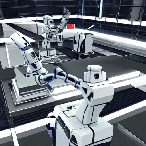 Image similar to robot laboratory, futuristic, mirror's edge, highly detailed, clean