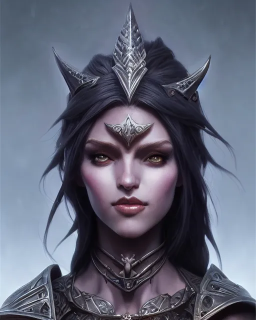 Image similar to dark elf princess, highly detailed, d & d, fantasy, highly detailed, digital painting, trending on artstation, concept art, sharp focus, illustration, global illumination, shaded, art by artgerm and greg rutkowski and fuji choko and viktoria gavrilenko and hoang lap