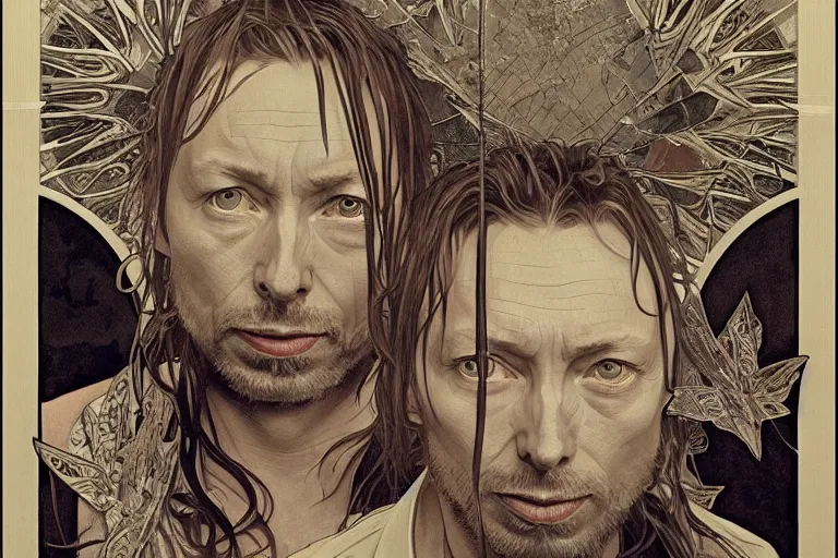 Prompt: hyper realistic portrait of ( ( ( thom yorke ) ) ) singer songwriter, side, liminal space, by lee bermejo, alphonse mucha and greg rutkowski