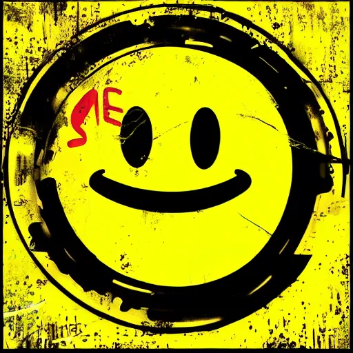 Image similar to yellow rave smiley face, retro graffiti style