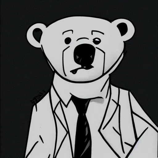 Image similar to anthro polar bear in a suit and tie, handsome, anime by studio trigger