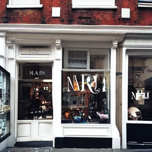 Prompt: “a shop called NAHHH on Marylebone High St - make sure the text is legible”
