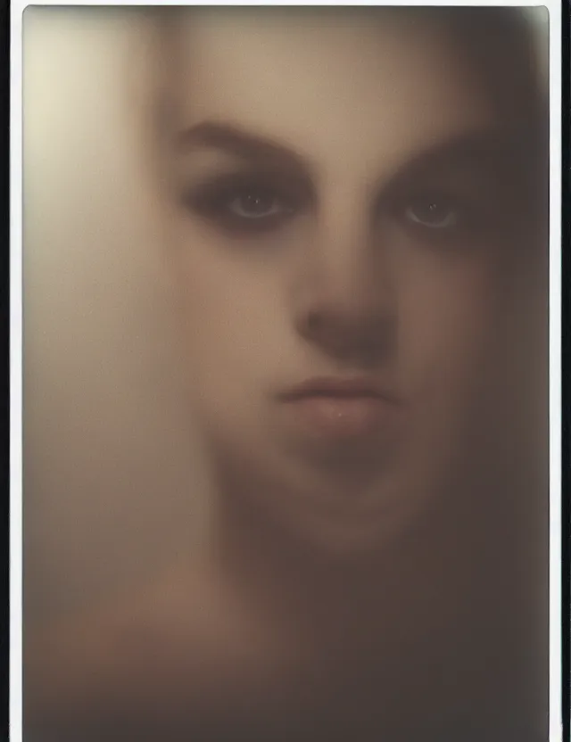 Image similar to polaroid photo with flash, slavic model, polaroid photo bleached strong lights, kodak film stock, hyper real, stunning moody cinematography, with anamorphic lenses, by maripol, detailed