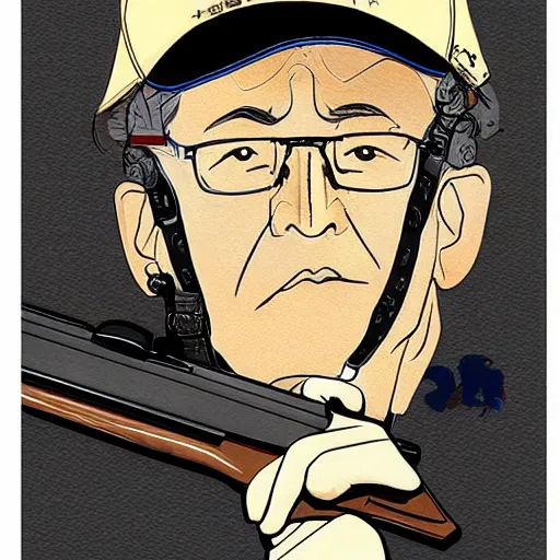 Image similar to jerry miculek shooting, digital art, utamaro kitagawa style