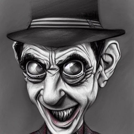 Prompt: surrealism grunge cartoon portrait sketch of Mr Bean, by michael karcz, loony toons style, freddy krueger style, horror theme, detailed, elegant, intricate