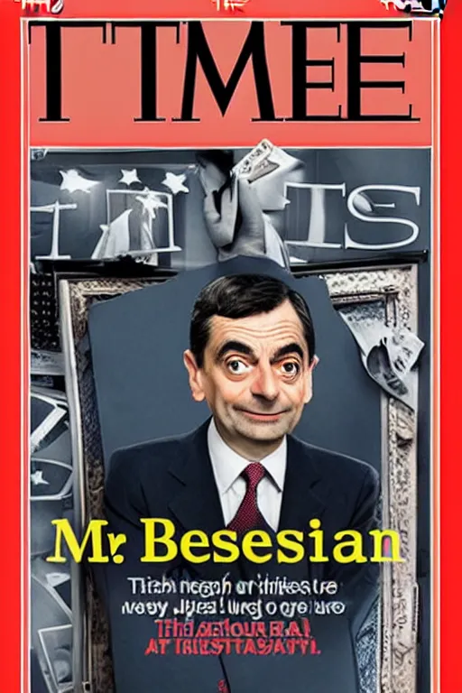 Image similar to mr. bean as us president, journalism photography, time magazine cover, cinematic lighting,