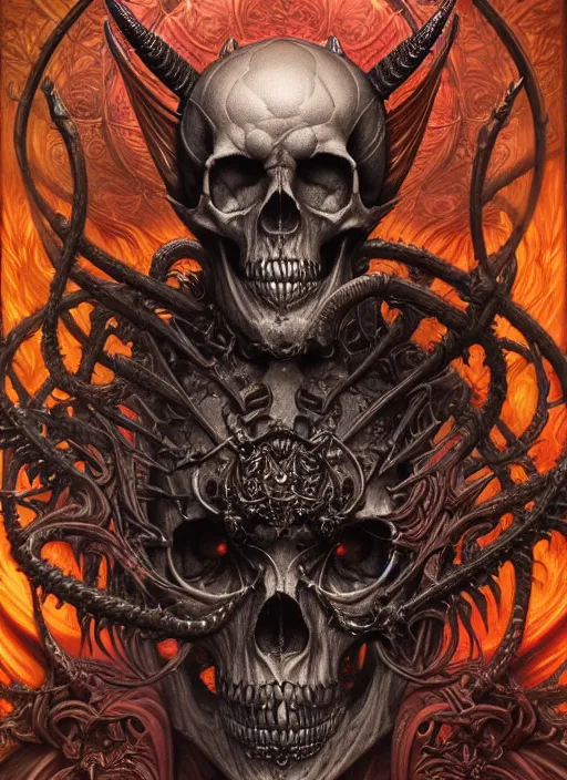 Image similar to hyper detailed masterpiece satan's skull evil tattoo warrior by donato giancola and tom bagshaw, face by artgerm and edmund leighton, and h. r. giger, trending on artstation, colorful, psychedelic aesthetic, ornate, background by james jean, 8 k, biomechanical, majestic, volumetric lighting, porcelain skin, concept art, sharp focus