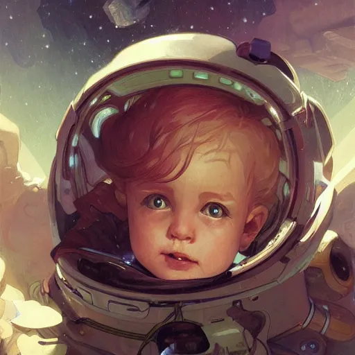 Prompt: A baby in a spaceship,highly detailed, digital painting, artstation, concept art, sharp focus, illustration, art by Krenz Cushart and Artem Demura and alphonse mucha