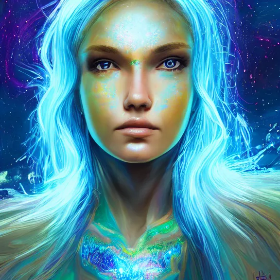 Image similar to highly detailed close up portrait of a celestial girl with a body made of cosmic energy, character art, studio lightning, bright colors, intricate, masterpiece, photorealistic, hiperrealistic, sharp focus, high contrast, Artstation HQ, DeviantArt trending, 4k UHD, Unreal Engine 5