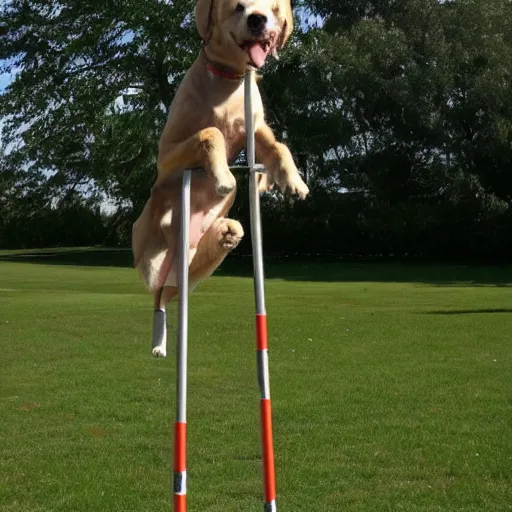 Image similar to dog on a pogo stick