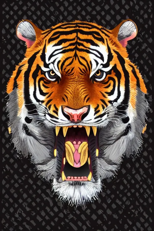 Image similar to A portrait of a tiger as evil warlord general, sticker, Anthropomorphized, portrait, highly detailed, colorful, illustration, smooth and clean vector curves, no jagged lines, vector art, smooth