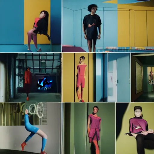 Image similar to nike lookbook campaign in the style of tyler mitchel, blue rays, redshift, wide shot, coloured polaroid photograph, pastel, kodak film, hyper real, stunning moody cinematography, by maripol, fallen angels by wong kar - wai, 3 5 mm, style of suspiria and neon demon, david hockney, detailed, film photography