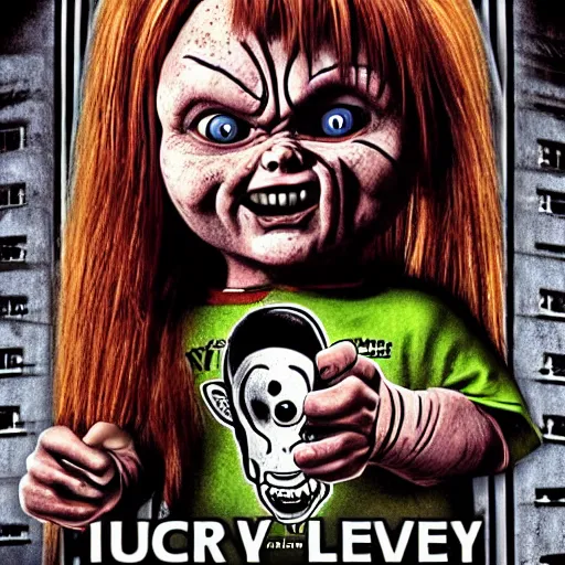 Prompt: Chucky versus the living dead movie poster