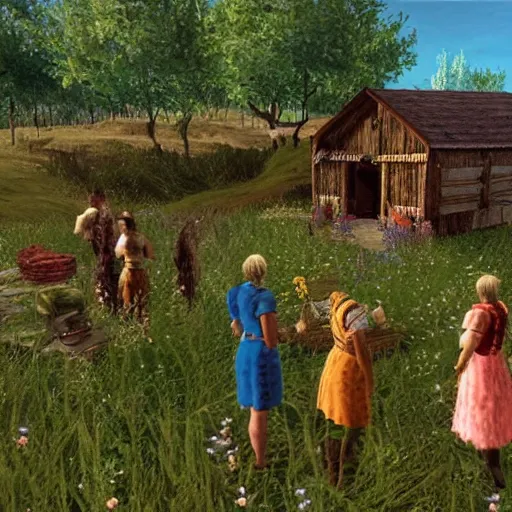 Prompt: a still from the movie midsommar, 1 9 9 8 final fantasy tactics graphics ps 1 visual aesthetic