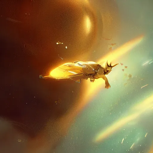 Image similar to a golden mouse flying through space, Greg rutkowski award winning illustration, digital art, sci fi concept art, 4k, trending on artstation,