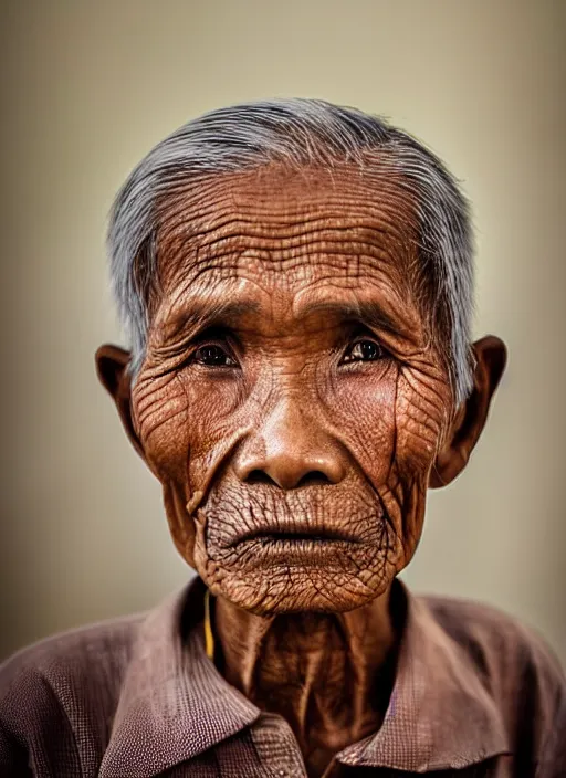 Prompt: portrait of a 1 1 0 year old indonesian man photo by rarindra prakarsa, symmetrical face, she has the beautiful calm face of her mother, slightly smiling, ambient light