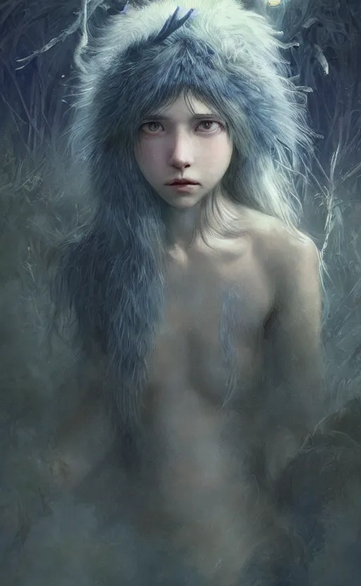 Prompt: a girl from final fantasy live action, where the wild things are, evocative, mystical night, very very very very detailed, award winning, masterpiece digital painting by greg rutkowski, alex grey, artstation, 4 k wallpaper
