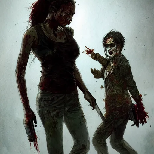 Image similar to clementine from the waking dead the last season been eaten by a couple of zombie by greg rutkowski