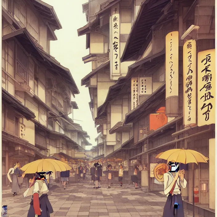 Image similar to empty japanese city, summer, in the style of studio ghibli, j. c. leyendecker, greg rutkowski, artem