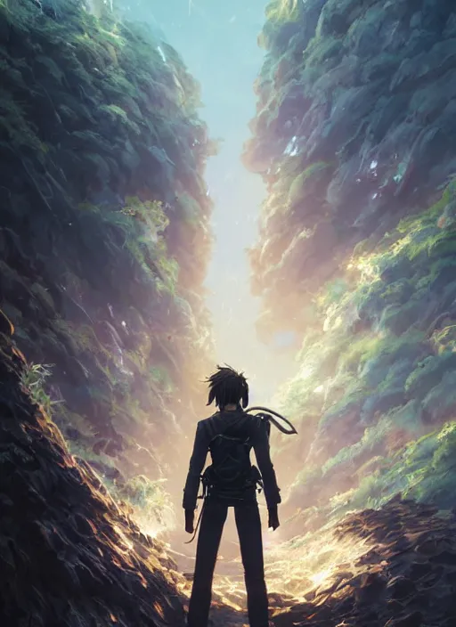 Image similar to highly detailed poster squall leonhart, stephen bliss, unreal engine, fantasy art by greg rutkowski, loish, rhads, ferdinand knab, makoto shinkai and lois van baarle, ilya kuvshinov, rossdraws, tom bagshaw, alphonse mucha, global illumination, radiant light, detailed and intricate environment