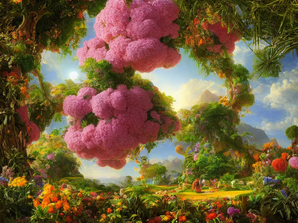 Prompt: the universe is a spheroid region 7 0 5 meters in diameter, sunlight study, art nouveau, 3 d render, by jan davidsz de heem and thomas cole and ( ( ( ( ( lisa frank ) ) ) ) ), kauai springtime, 8 k, extreme detail, sharp focus, octane render