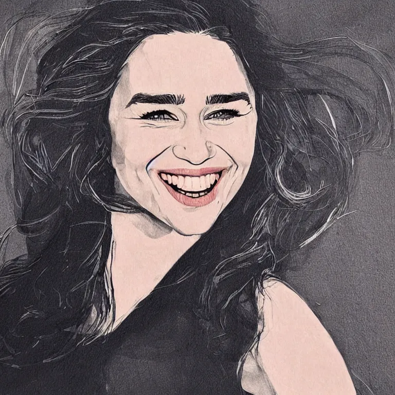 Prompt: an amaze - art painting of emilia clarke using single line, amaze art, smiling face