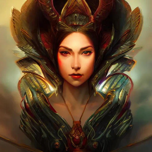 Prompt: glorious comic book style portrait painting of a dragon goddess, in the style of WLOP, 8k masterpiece, cinematic lighting, pristine clean design, fantasy, insanely detailed, atmospheric,
