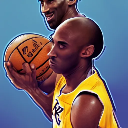 Image similar to kobe bryant, pixar character art, wearing basketball jersey, cinematic lighting symmetrical facial features, from arknights, hyper realistic, 4 k, rule of thirds, extreme detail, detailed drawing, trending artstation, realistic lighting, by alphonse mucha, greg rutkowski, short neck