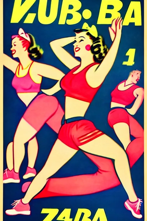 Image similar to 1940s zumba fitness art poster