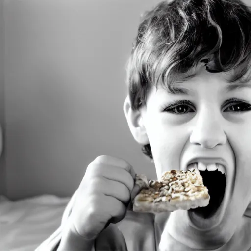 Prompt: white boy screaming and crying while eating a muesli bar funny photo, award winning photo, beautiful hyper realistic photo, 3 5 mm camera lens