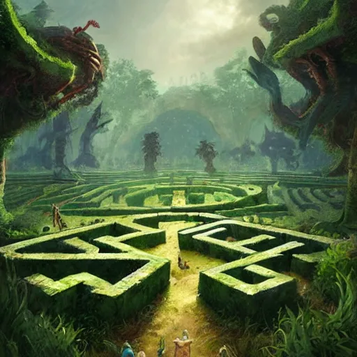 Image similar to a green giant maze, nature labyrinth, hearthstone art style, epic fantasy style art by Craig Mullins, fantasy epic digital art, epic fantasy card game art by Greg Rutkowski