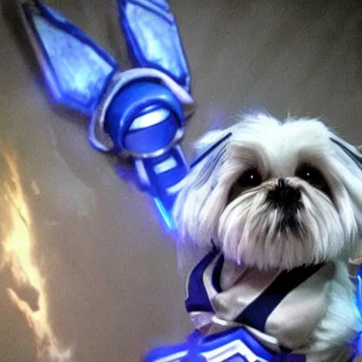 Prompt: shih tzu as a Protoss Commander in Starcraft Broodwar